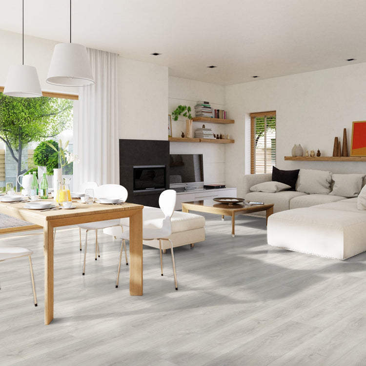 Klick-Vinyl in Grau mit Holzoptik